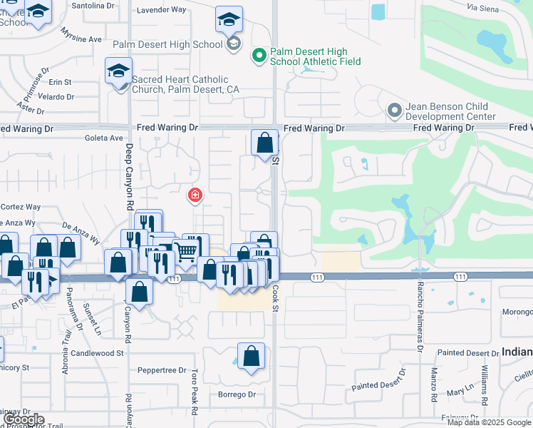 map of restaurants, bars, coffee shops, grocery stores, and more near 44235 Tahoe Circle in Indian Wells
