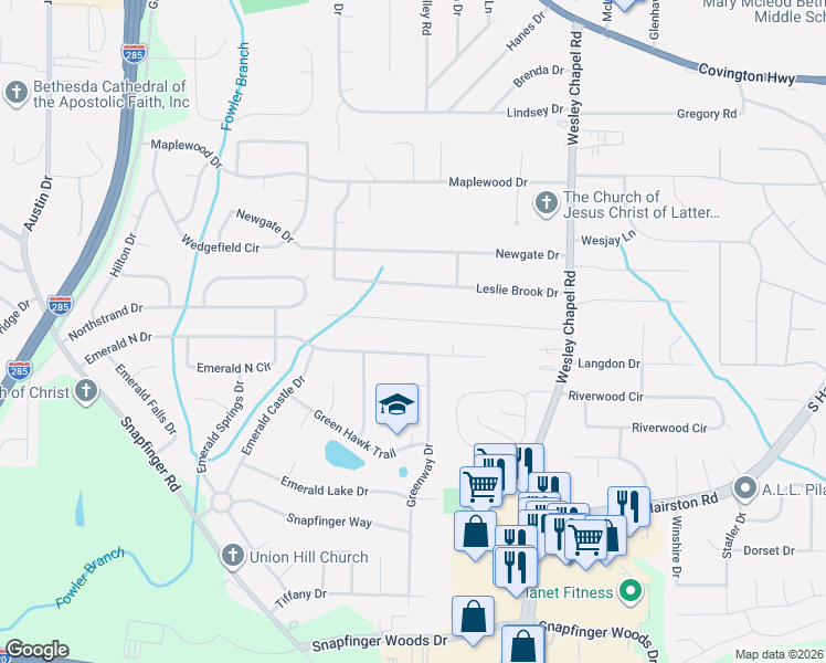 map of restaurants, bars, coffee shops, grocery stores, and more near 4139 Canby Lane in Decatur