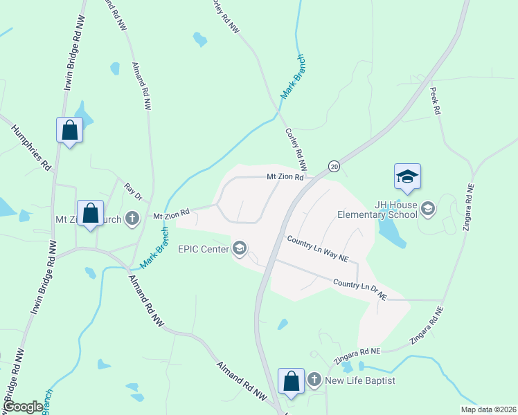 map of restaurants, bars, coffee shops, grocery stores, and more near 605 Kingston Lane Northwest in Conyers