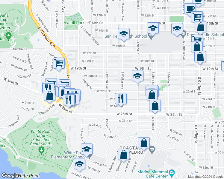 map of restaurants, bars, coffee shops, grocery stores, and more near 1266 West 22nd Street in Los Angeles