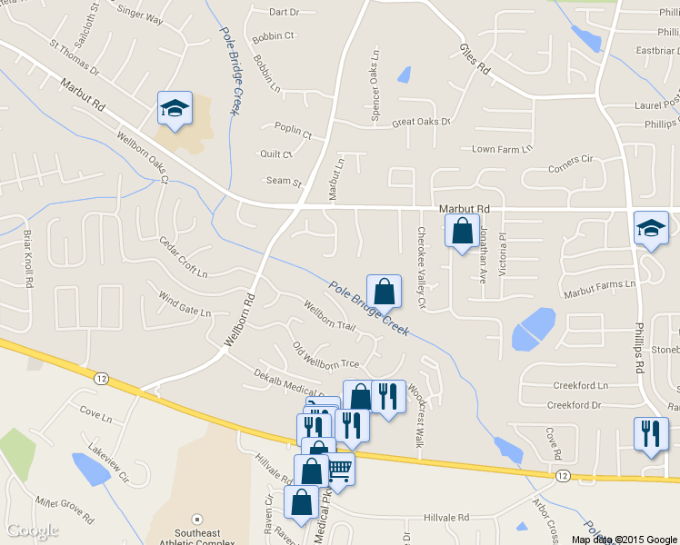 map of restaurants, bars, coffee shops, grocery stores, and more near 2176 Sara Ashley Way in Lithonia