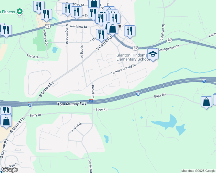 map of restaurants, bars, coffee shops, grocery stores, and more near 131 Alton Circle in Villa Rica