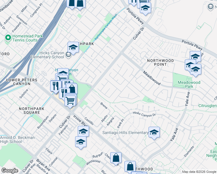 map of restaurants, bars, coffee shops, grocery stores, and more near 3 Heatherwood in Irvine