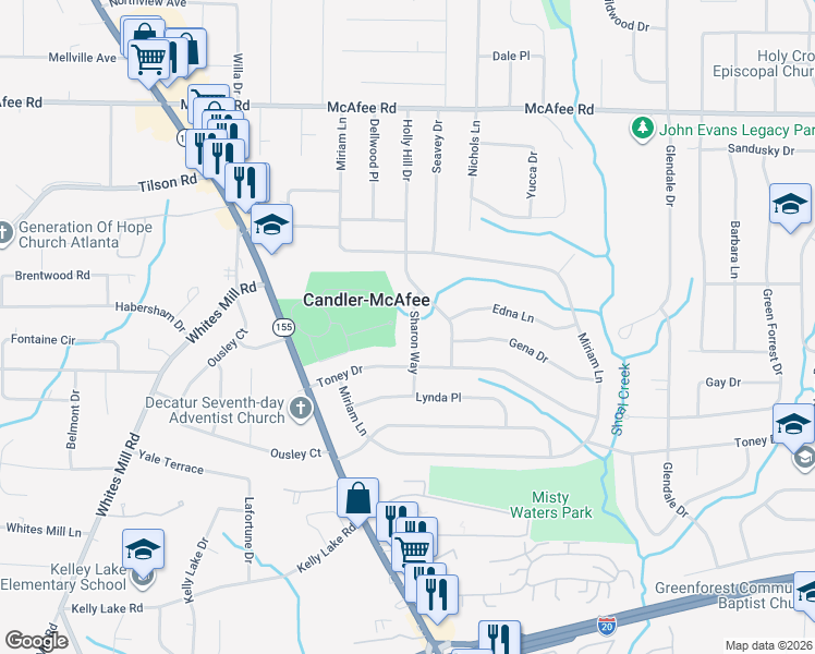 map of restaurants, bars, coffee shops, grocery stores, and more near 2216 Sharon Way in Decatur