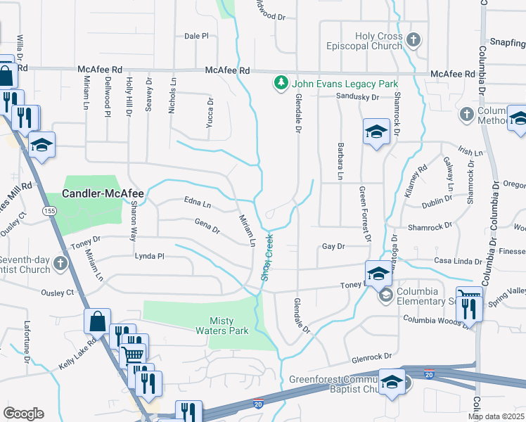 map of restaurants, bars, coffee shops, grocery stores, and more near 3046 Glendale Court in Decatur