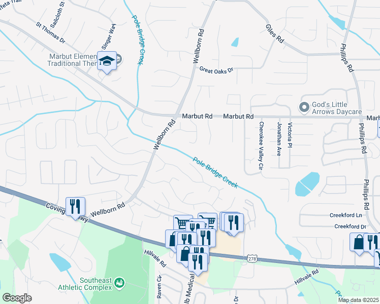 map of restaurants, bars, coffee shops, grocery stores, and more near 2184 Sara Ashley Way in Lithonia