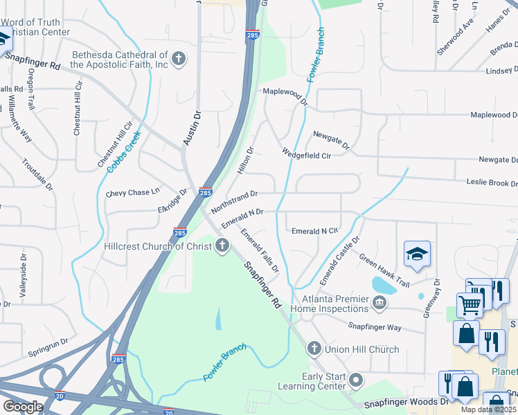 map of restaurants, bars, coffee shops, grocery stores, and more near 3894 Emerald North Drive in Decatur