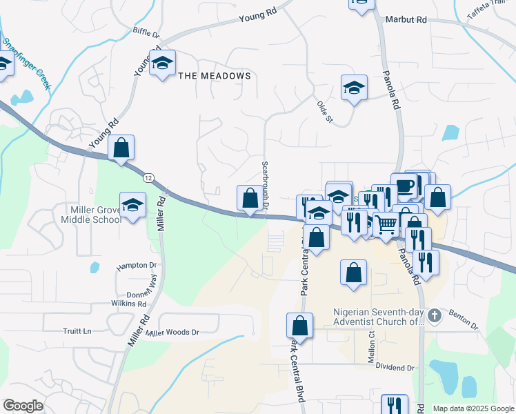 map of restaurants, bars, coffee shops, grocery stores, and more near 5207 Shawn Lane in Stone Mountain