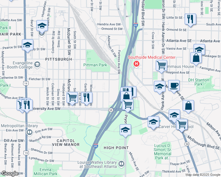 map of restaurants, bars, coffee shops, grocery stores, and more near 1108 West Avenue Southwest in Atlanta