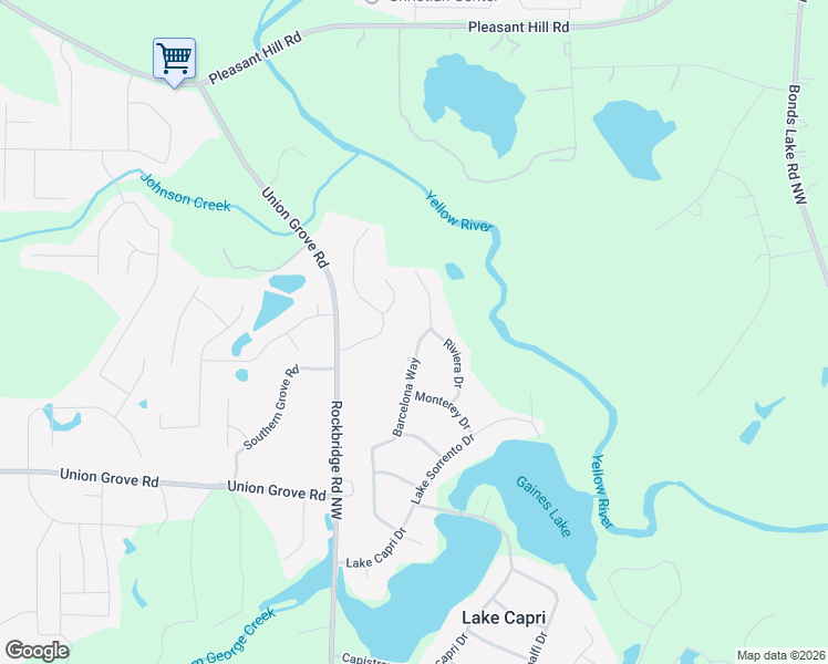 map of restaurants, bars, coffee shops, grocery stores, and more near 3030 Barcelona Way in Conyers
