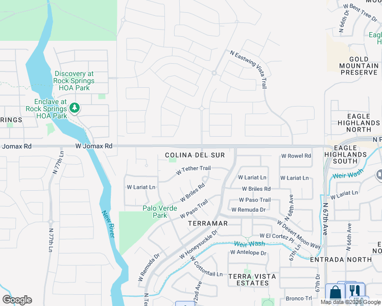 map of restaurants, bars, coffee shops, grocery stores, and more near 7268 West Rowel Road in Peoria