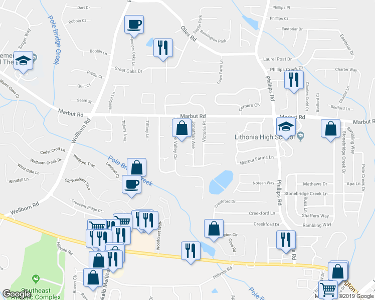 map of restaurants, bars, coffee shops, grocery stores, and more near 6109 Michael Road in Lithonia