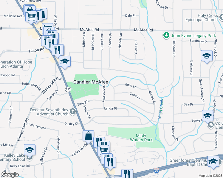 map of restaurants, bars, coffee shops, grocery stores, and more near 2216 Sharon Way in Decatur