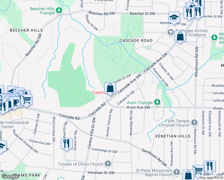map of restaurants, bars, coffee shops, grocery stores, and more near 1132 Cascade Circle Southwest in Atlanta