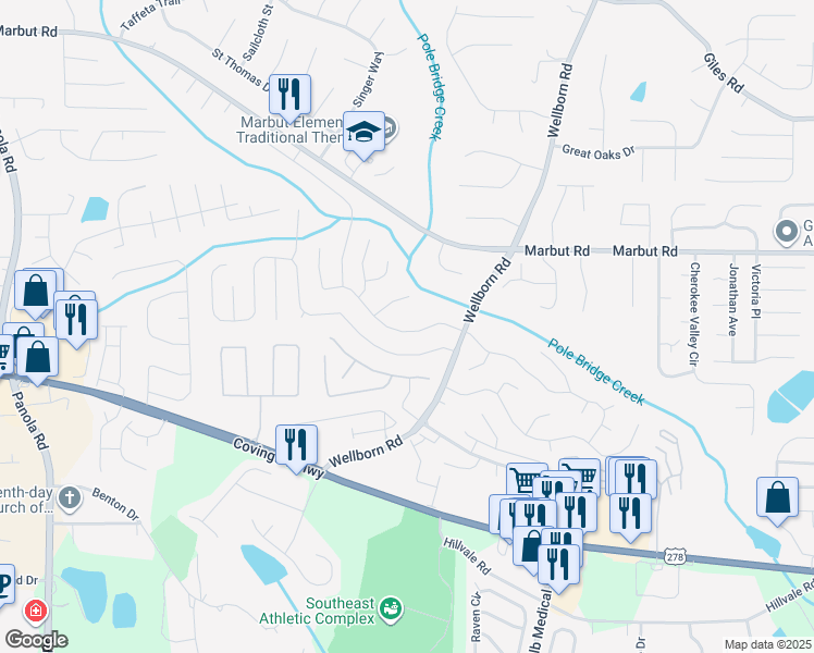 map of restaurants, bars, coffee shops, grocery stores, and more near 5806 Cedar Croft Lane in Lithonia