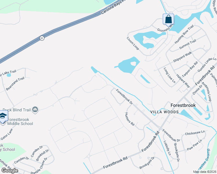map of restaurants, bars, coffee shops, grocery stores, and more near 551 Forestbrook Drive in Myrtle Beach