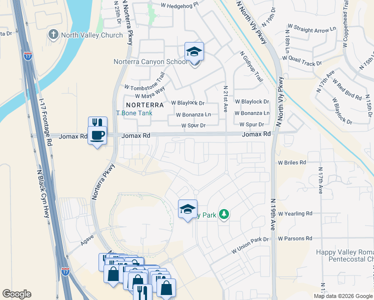 map of restaurants, bars, coffee shops, grocery stores, and more near W Jomax Rd in Phoenix