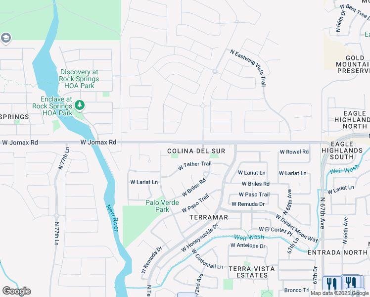 map of restaurants, bars, coffee shops, grocery stores, and more near 7268 West Rowel Road in Peoria
