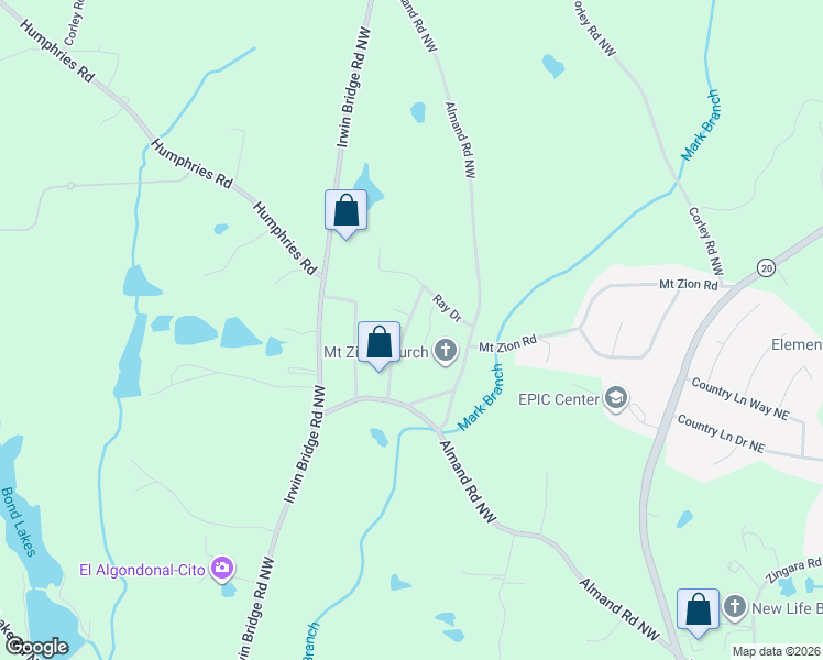 map of restaurants, bars, coffee shops, grocery stores, and more near 3037 Kathy Lane Northwest in Conyers