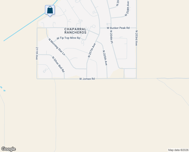 map of restaurants, bars, coffee shops, grocery stores, and more near 26602 North 206th Avenue in Wittmann