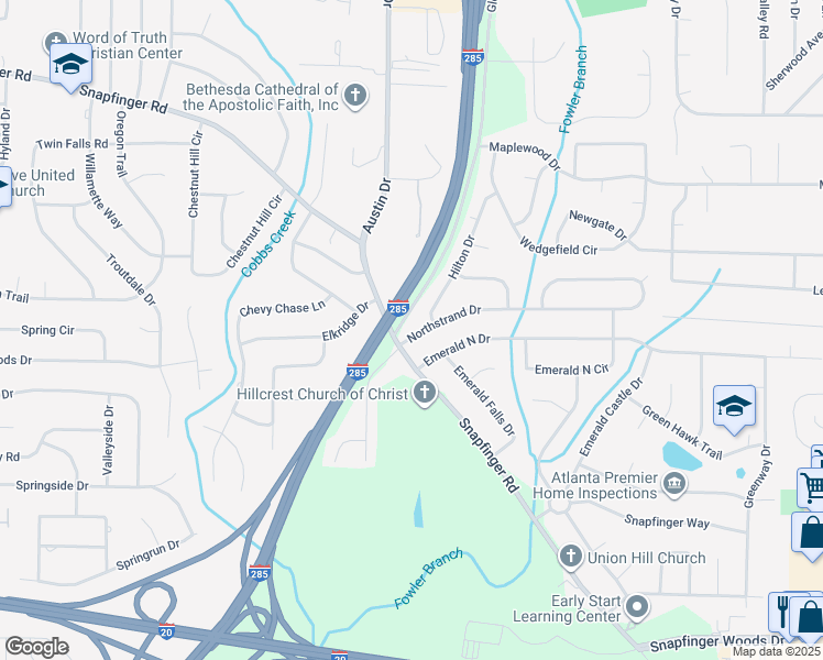 map of restaurants, bars, coffee shops, grocery stores, and more near 3840 Northstrand Drive in Decatur