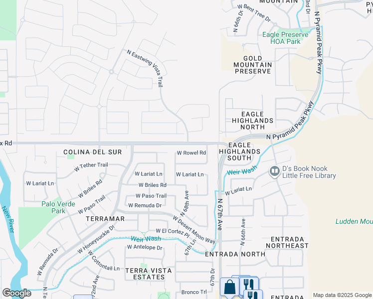 map of restaurants, bars, coffee shops, grocery stores, and more near 6790 West Rowel Road in Peoria