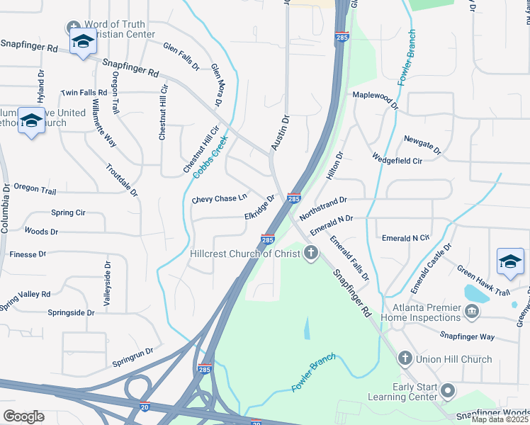 map of restaurants, bars, coffee shops, grocery stores, and more near 3763 Elkridge Drive in Decatur