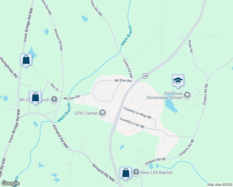 map of restaurants, bars, coffee shops, grocery stores, and more near 605 Kingston Lane Northwest in Conyers