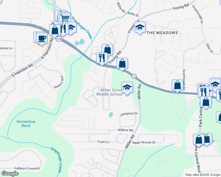 map of restaurants, bars, coffee shops, grocery stores, and more near 4992 Hidden Creek Ct in Decatur