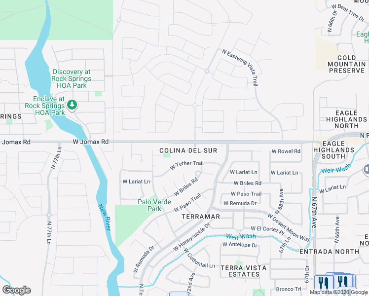 map of restaurants, bars, coffee shops, grocery stores, and more near 7268 West Rowel Road in Peoria
