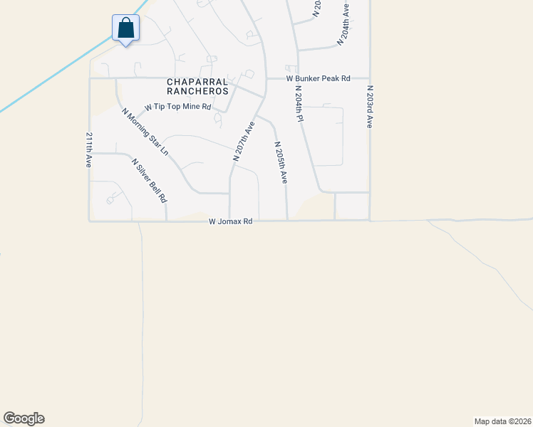 map of restaurants, bars, coffee shops, grocery stores, and more near 26602 North 206th Avenue in Wittmann