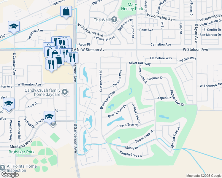 map of restaurants, bars, coffee shops, grocery stores, and more near 1354 Jasmine Way in Hemet