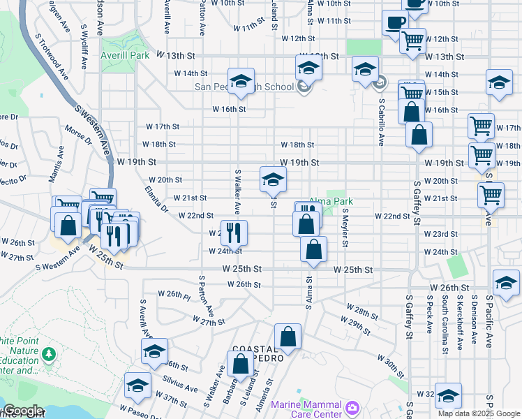 map of restaurants, bars, coffee shops, grocery stores, and more near 1134 West 22nd Street in Los Angeles