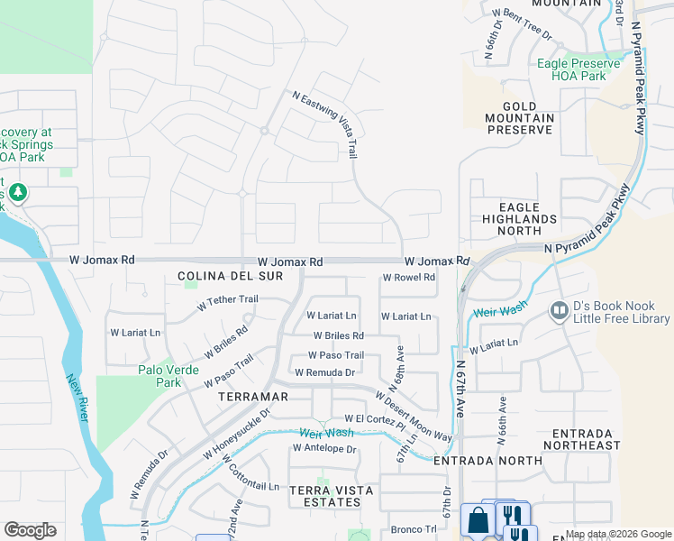 map of restaurants, bars, coffee shops, grocery stores, and more near 6926 West Rowel Road in Peoria