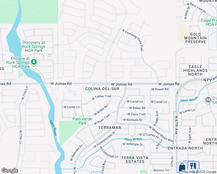 map of restaurants, bars, coffee shops, grocery stores, and more near 7186 West Rowel Road in Peoria