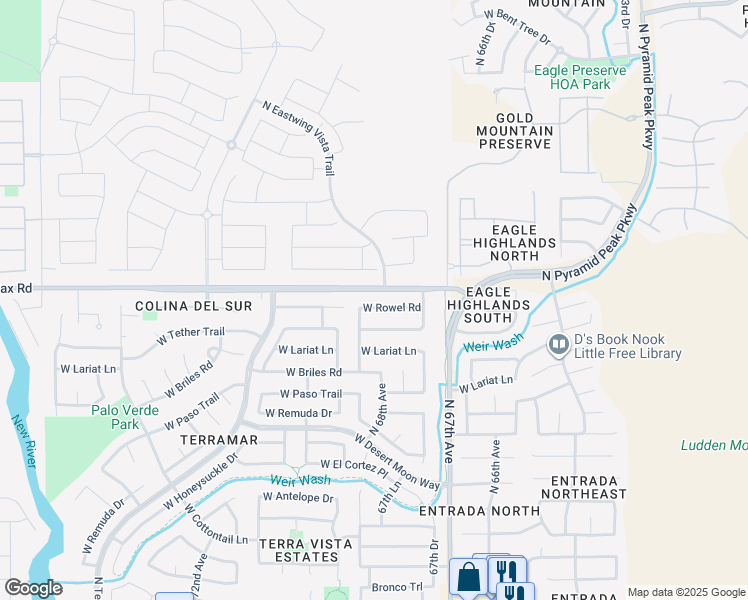 map of restaurants, bars, coffee shops, grocery stores, and more near 6790 West Rowel Road in Peoria