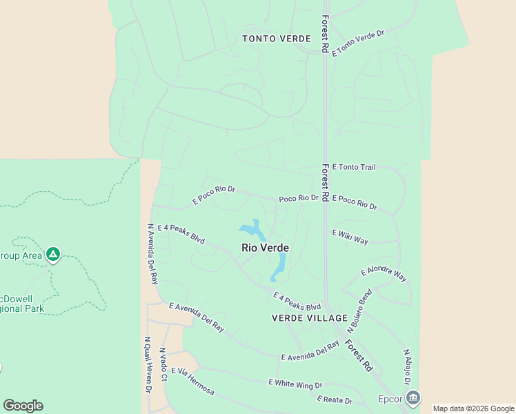 map of restaurants, bars, coffee shops, grocery stores, and more near 26236 North Bravo Lane in Rio Verde
