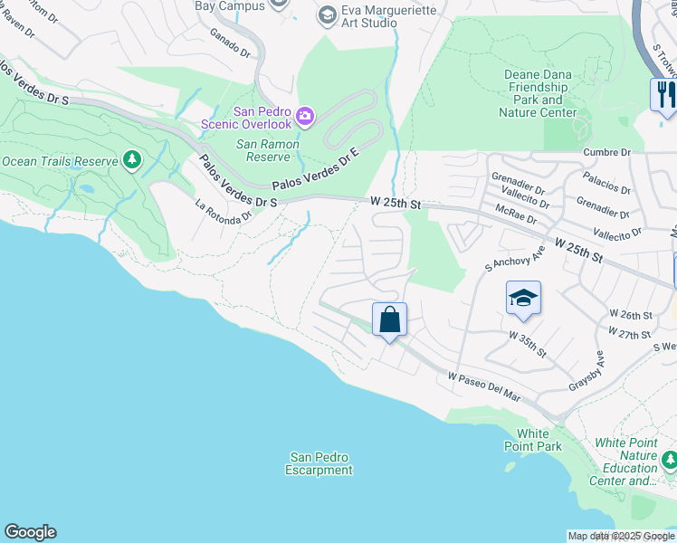 map of restaurants, bars, coffee shops, grocery stores, and more near 2275 West 25th Street in Los Angeles