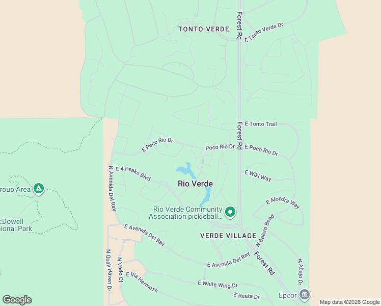 map of restaurants, bars, coffee shops, grocery stores, and more near 26236 North Bravo Lane in Rio Verde