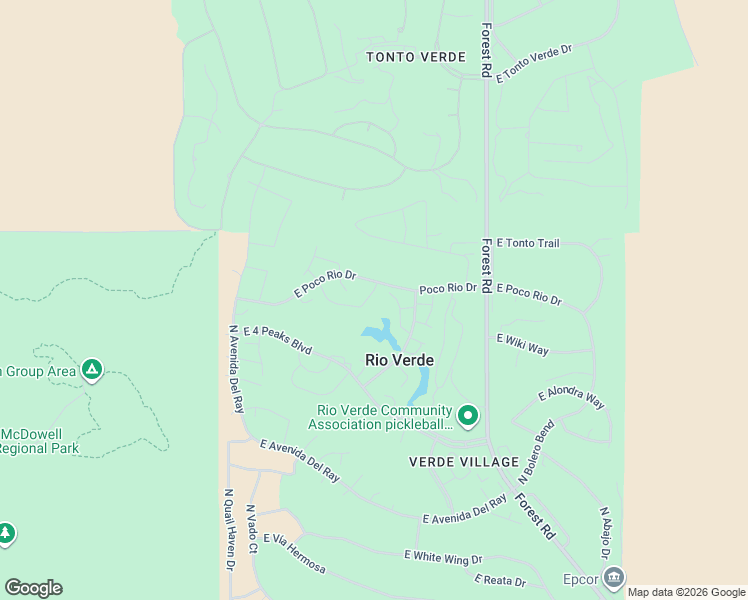 map of restaurants, bars, coffee shops, grocery stores, and more near 26236 North Bravo Lane in Rio Verde