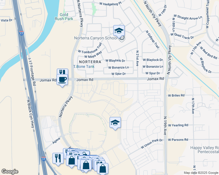 map of restaurants, bars, coffee shops, grocery stores, and more near W Jomax Rd in Phoenix