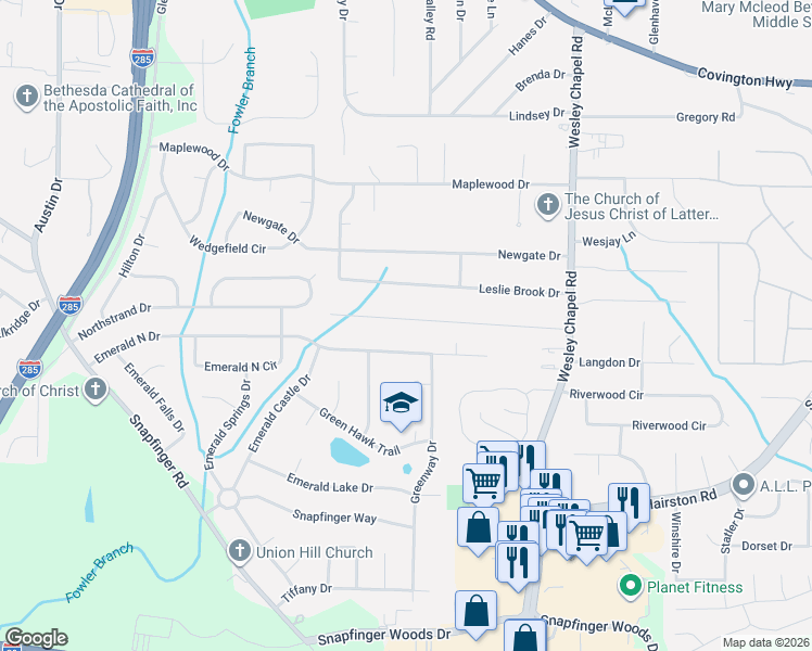 map of restaurants, bars, coffee shops, grocery stores, and more near 4139 Canby Lane in Decatur