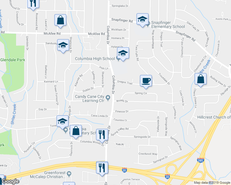 map of restaurants, bars, coffee shops, grocery stores, and more near 3408 Spring Circle in Decatur