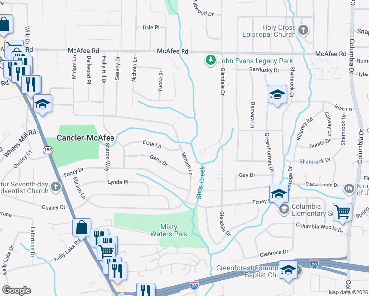 map of restaurants, bars, coffee shops, grocery stores, and more near 2423 Miriam Lane in Decatur