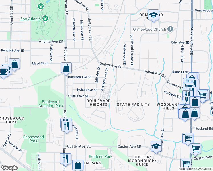 map of restaurants, bars, coffee shops, grocery stores, and more near 720 Perch Place in Atlanta