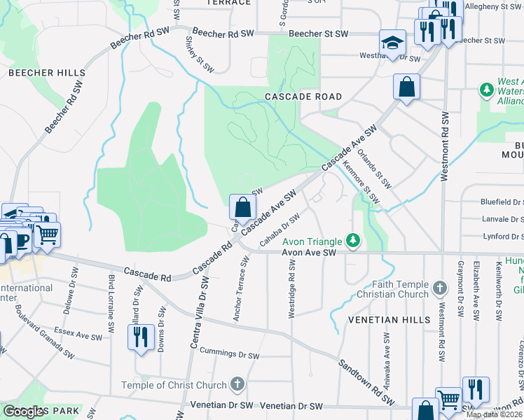 map of restaurants, bars, coffee shops, grocery stores, and more near 1137 Cascade Avenue Southwest in Atlanta