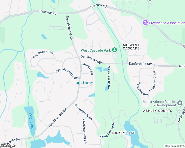 map of restaurants, bars, coffee shops, grocery stores, and more near 4510 Birdie Lane Southwest in Atlanta