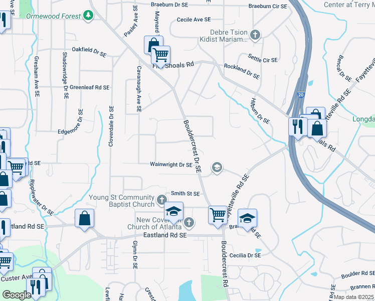 map of restaurants, bars, coffee shops, grocery stores, and more near 1087 Bouldercrest Drive Southeast in Atlanta