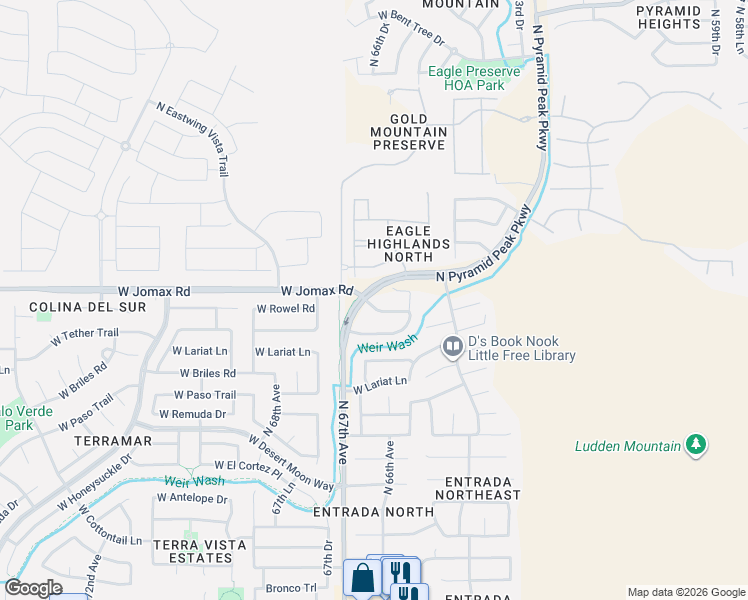 map of restaurants, bars, coffee shops, grocery stores, and more near 6606 West Rowel Road in Phoenix