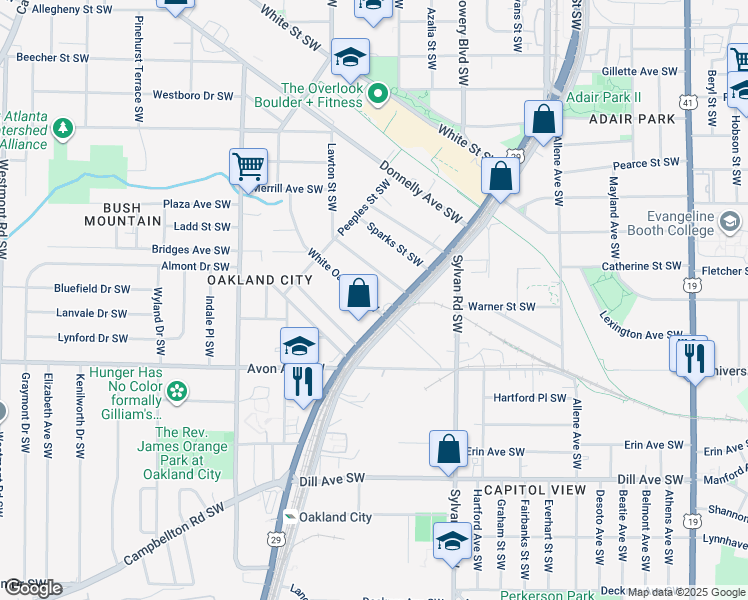 map of restaurants, bars, coffee shops, grocery stores, and more near 1033 White Oak Avenue Southwest in Atlanta